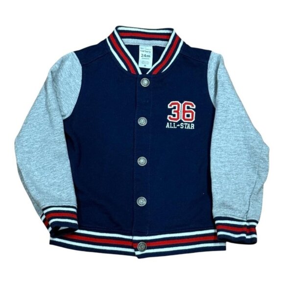 Carters Jacket Boys 24 Months Navy Blue Gray All Star Varsity Bomber Button Up